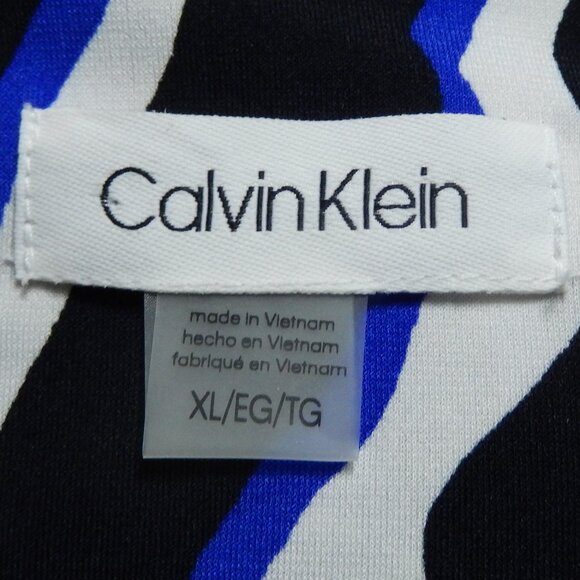 Calvin Klein Blue/Black/White Pleated Neck Sleeveless Size XLG Career Top EUC - Picture 9 of 9